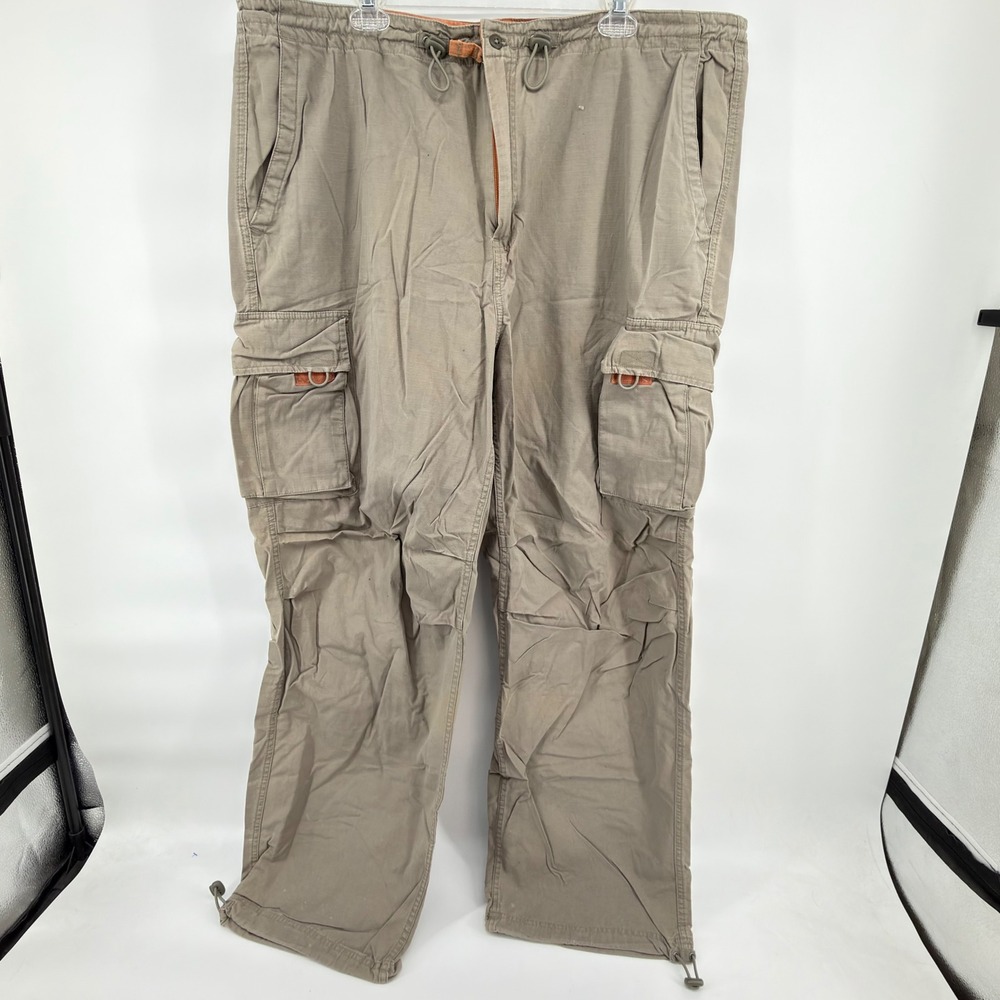 Vintage Y2K Gap Mens XXL Tan Baggy Utility Cargo Pants Drawstring Hem Spring